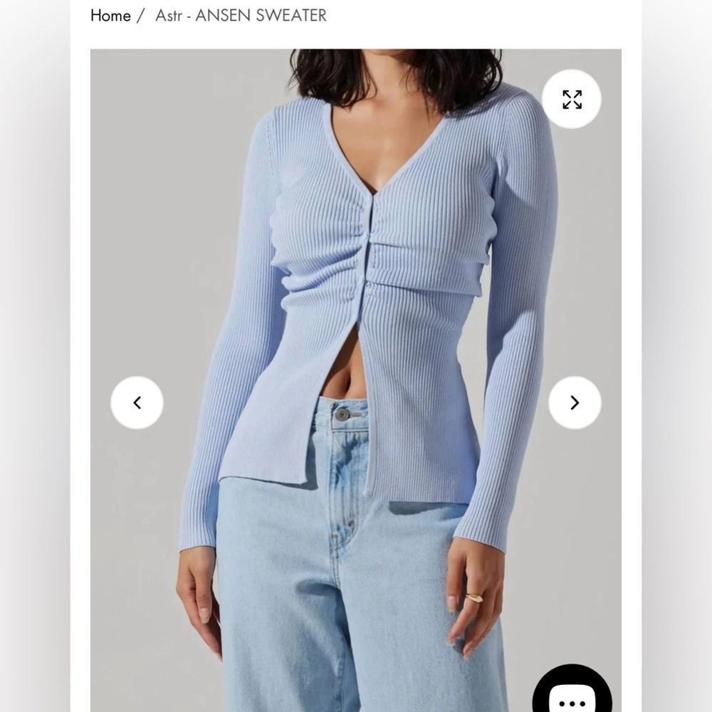 Astr Blue Cardigan Sweater with V-Neck and Long Sleeves